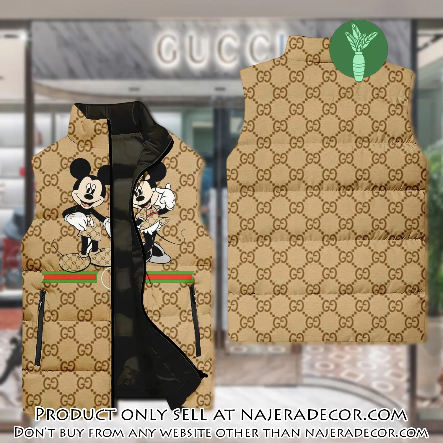 Gucci mickey mouse yellow luxury brand 3d sleeveless down jacket njr3556417